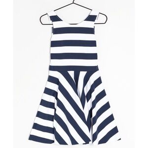 Polo Ralph Lauren Girls Day Dress Navy Blue White Large 12-14 Knit Fit Flare